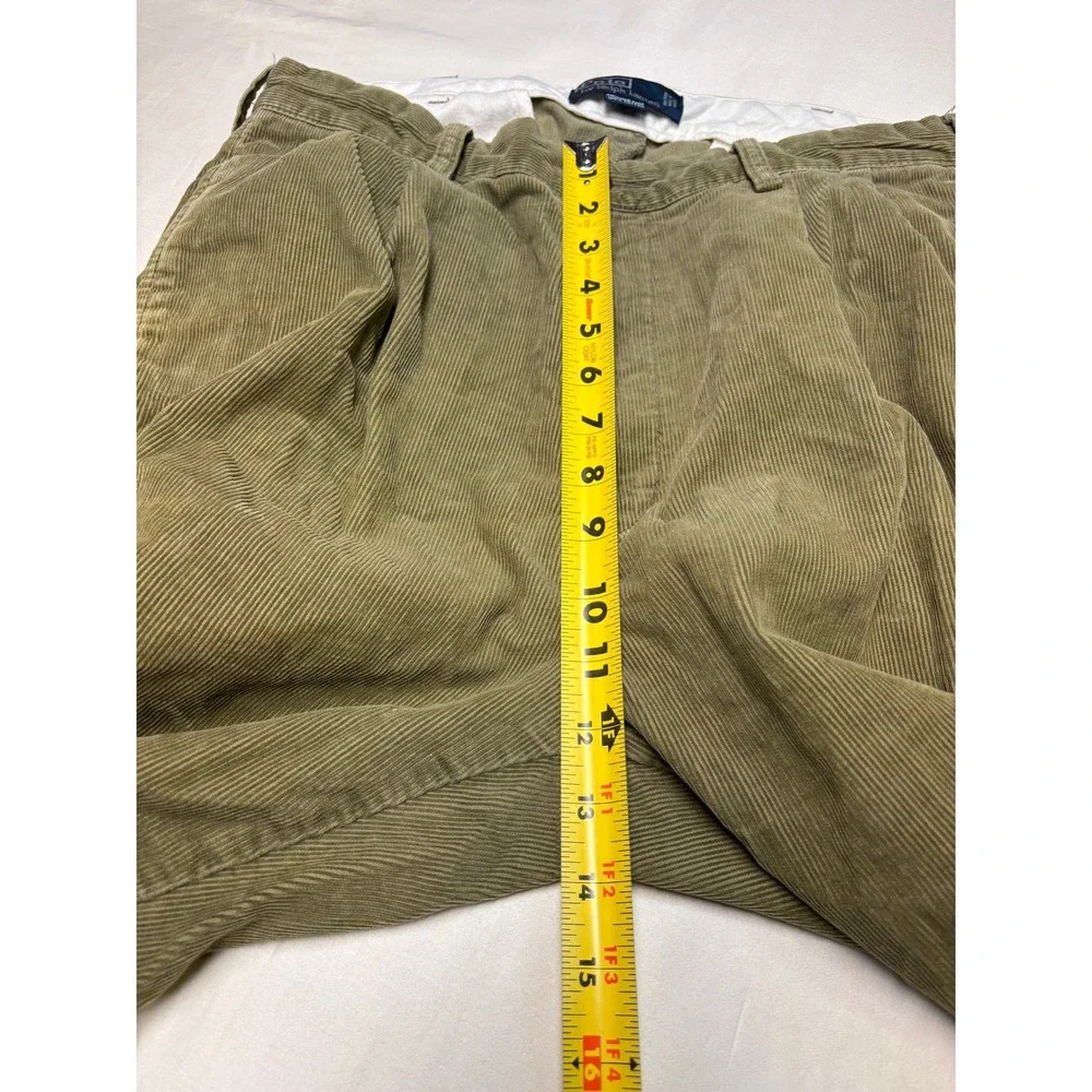 VTG Polo Ralph Lauren Hammond Pant Mens 34x30 Olive Green Corduroy Pleated